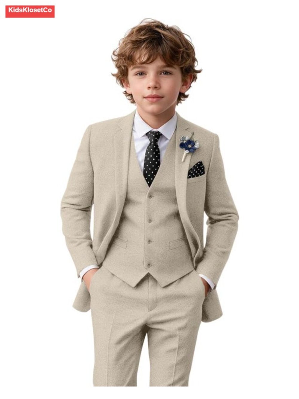 Boys 5-Piece Tweed Suit Set with Shirt & Tie, Wool Blend, Formal